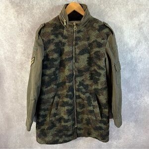 ZARA Trafaluc Jacket Women XS Olive Green Camo Zip Coat Mock Neck Pockets Patch